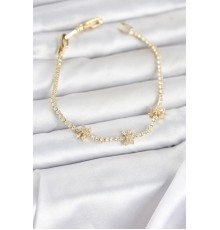 Pirinç Gold Renk Çiçek Model Zirkon Taşlı Su Yolu Kadın Bileklik