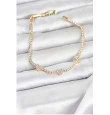 Pirinç Gold Renk Kalp Model Zirkon Taşlı Su Yolu Kadın Bileklik