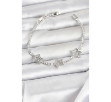 Pirinç Gümüş Renk Yıldız Model Zirkon Taşlı Su Yolu Kadın Bileklik