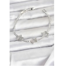 Pirinç Gümüş Renk Yıldız Model Zirkon Taşlı Su Yolu Kadın Bileklik