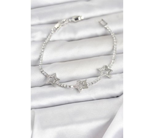 Pirinç Gümüş Renk Yıldız Model Zirkon Taşlı Su Yolu Kadın Bileklik