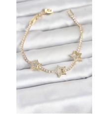 Pirinç Gold Renk Yıldız Model Zirkon Taşlı Su Yolu Kadın Bileklik