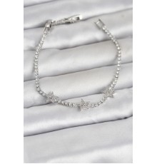 Pirinç Gümüş Renk Minimal Yıldız Model Zirkon Taşlı Su Yolu Kadın Bileklik