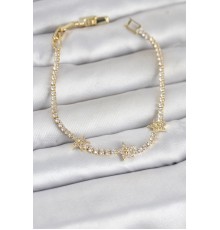 Pirinç Gold Renk Minimal Yıldız Model Zirkon Taşlı Su Yolu Kadın Bileklik