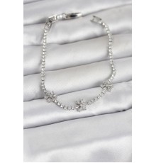 Pirinç Gümüş Renk Çiçek Model Zirkon Taşlı Su Yolu Kadın Bileklik