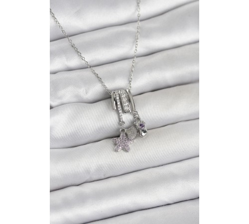 316L Çelik Gümüş Zirkon Taşlı Deniz Tema Charmlı Kadın Kolye