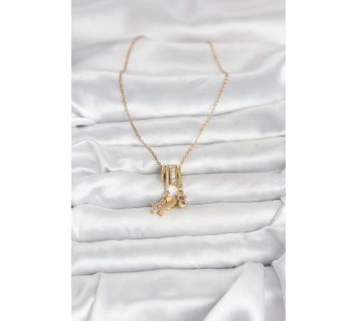 316L Çelik Gold Zirkon Taşlı Deniz Tema Charmlı Kadın Kolye