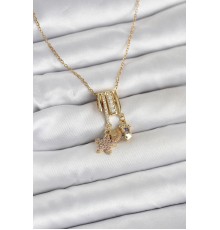 316L Çelik Gold Zirkon Taşlı Deniz Tema Charmlı Kadın Kolye