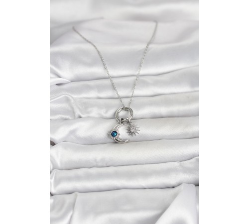 316L Çelik Gümüş Renk Gece Gündüz Tema Charmlı Kadın Kolye