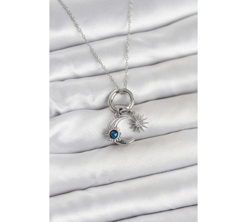 316L Çelik Gümüş Renk Gece Gündüz Tema Charmlı Kadın Kolye