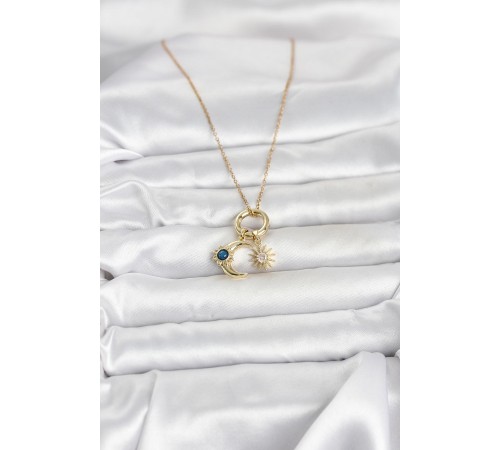 316L Çelik Gold Renk Gece Gündüz Tema Charmlı Kadın Kolye