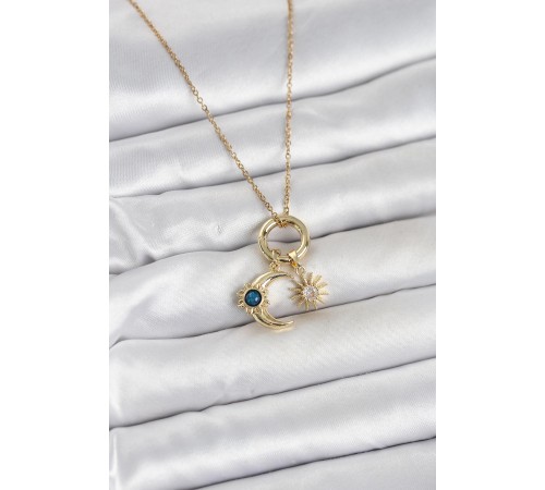 316L Çelik Gold Renk Gece Gündüz Tema Charmlı Kadın Kolye