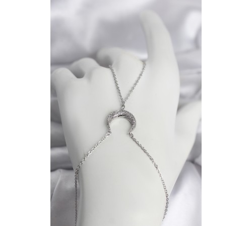 Pirinç Gümüş Renk Hilal Model Zirkon Taşlı Kadın Şahmeran