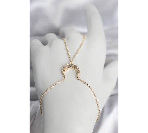 Pirinç Gold Renk Hilal Model Zirkon Taşlı Kadın Şahmeran