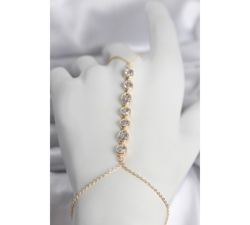 Pirinç Gold Renk Sıralı Zirkon Taşlı Kadın Şahmeran