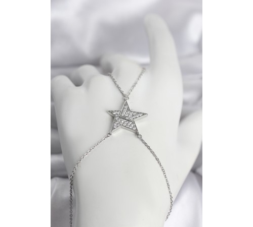 Pirinç Gümüş Renk Zirkon Taşlı Yıldız Model Kadın Şahmeran