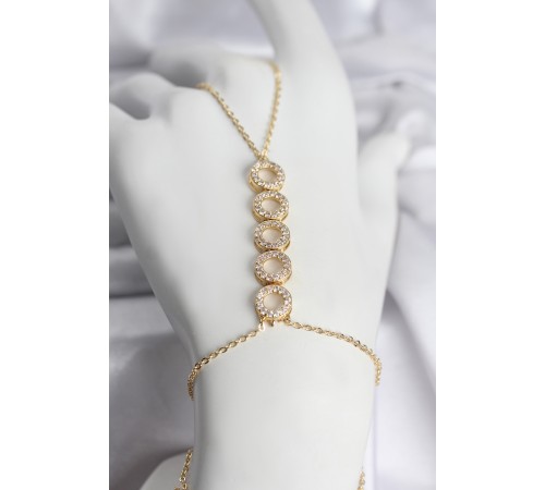 Pirinç Gold Renk Zirkon Taşlı Sıralı Halka Model Kadın Şahmeran