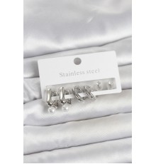 316L Çelik Gümüş Renk Kadın Küpe Seti