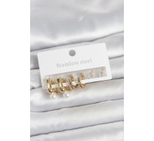 316L Çelik Gold Renk Kadın Küpe Seti