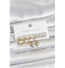 316L Çelik Gold Renk Kalp Detaylı Kadın Küpe Seti