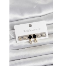 316L Çelik Gold Renk Yonca Detaylı Kadın Küpe Seti