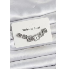 316L Çelik Gümüş Renk Yonca Küpe Seti