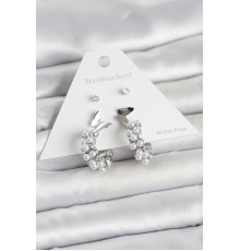 Pirinç Gümüş Renk Kelebek Detaylı Kadın Küpe Seti