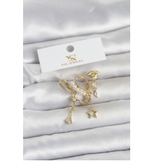 Pirinç Gold Renk Zirkon Taşlı Gece Temalı 3'lü Kadın Küpe