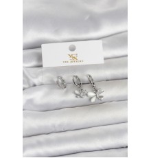 Pirinç Gümüş Renk Kelebek Model 3'lü Kadın Küpe