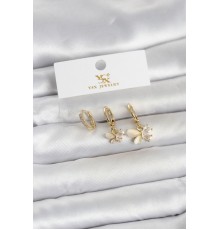 Pirinç Gold Renk Kelebek Model 3'lü Kadın Küpe
