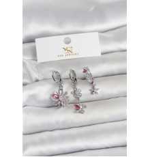 Pirinç Gümüş Renk Çiçek Model 3'lü Kadın Küpe