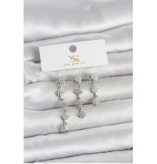 Pirinç Gümüş Renk Sıralı Kutup Yıldızı Model 3'lü Kadın Küpe