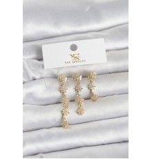 Pirinç Gold Renk Sıralı Kutup Yıldızı Model 3'lü Kadın Küpe