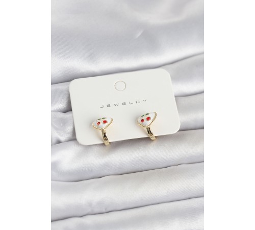 Pirinç Gold Renk Mineli Kalp Kiraz Model Çocuk Küpe