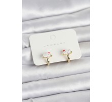 Gold Renk Kedi Model Mineli Çocuk Küpe