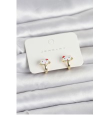 Gold Renk Kedi Model Mineli Çocuk Küpe