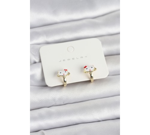 Gold Renk Kedi Model Mineli Çocuk Küpe