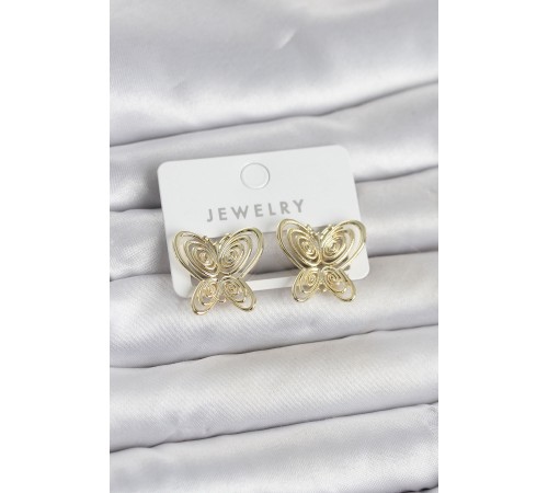 Füsun Küpesi Model Gold Renk Kelebek Model Pirinç Kadın Küpe