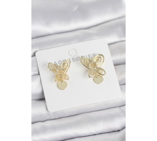 Füsun Küpesi Model Gold Renk Kelebek Model Pirinç Kadın Küpe