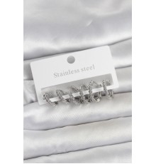 316L Çelik Gümüş Renk Zirkon Taşlı Halka Model Kadın Küpe Seti