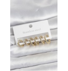 316L Çelik Gold Renk Zirkon Taşlı Halka Model Kadın Küpe Seti