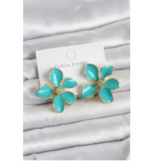 Turkuaz Mineli Çiçek Model Pirinç Kadın Küpe