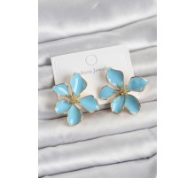 Mavi Mineli Çiçek Model Pirinç Kadın Küpe