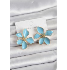 Mavi Mineli Çiçek Model Pirinç Kadın Küpe