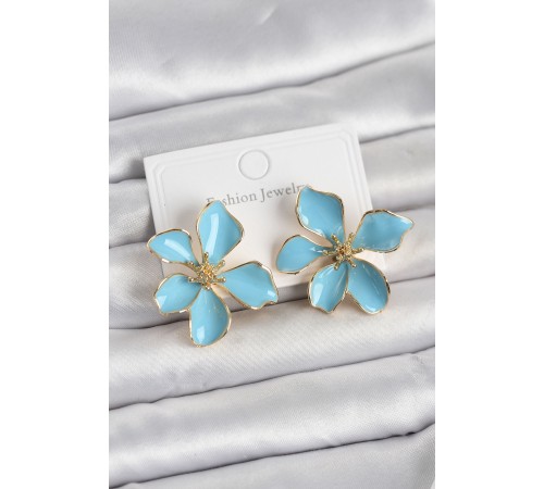 Mavi Mineli Çiçek Model Pirinç Kadın Küpe