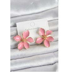Pembe Mineli Çiçek Model Pirinç Kadın Küpe