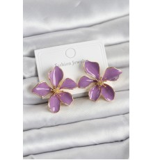 Mor Mineli Çiçek Model Pirinç Kadın Küpe