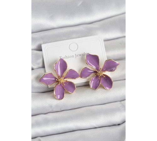 Mor Mineli Çiçek Model Pirinç Kadın Küpe