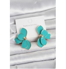 Turkuaz Mineli Lotus Model Pirinç Kadın Küpe