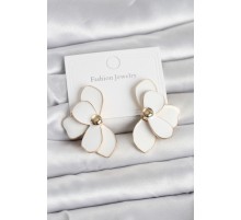 Beyaz Mineli Lotus Model Pirinç Kadın Küpe